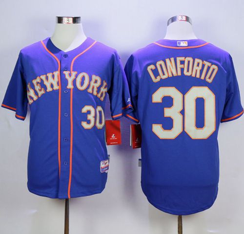 Mets #30 Michael Conforto Blue(Grey NO.) Alternate Road Cool Base Stitched MLB Jersey - Click Image to Close